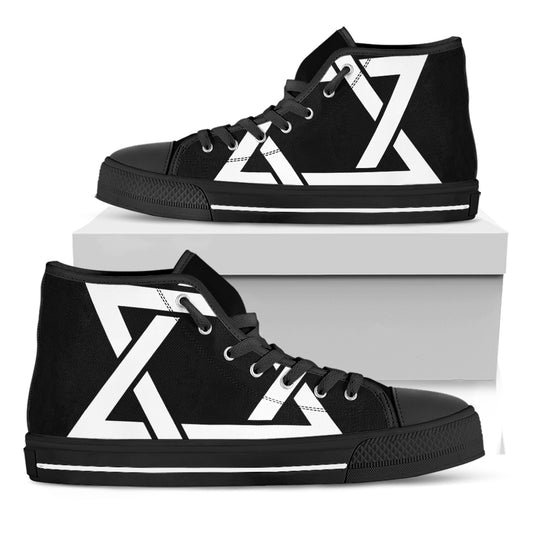 Black And White Star of David Print Black High Top Shoes