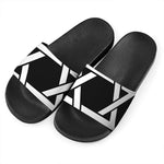Black And White Star of David Print Black Slide Sandals