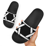 Black And White Star of David Print Black Slide Sandals