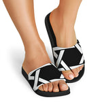 Black And White Star of David Print Black Slide Sandals