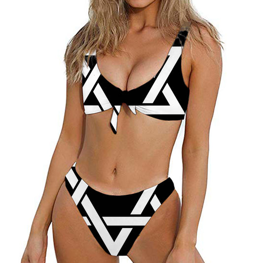 Black And White Star of David Print Front Bow Tie Bikini