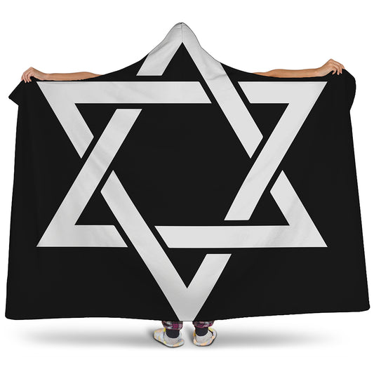 Black And White Star of David Print Hooded Blanket