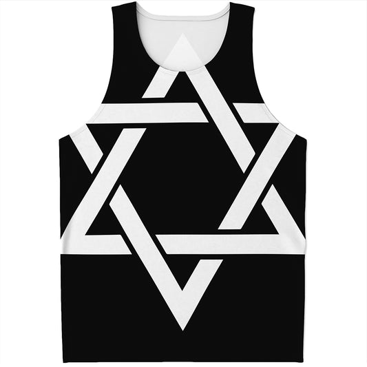 Black And White Star of David Print Men's Tank Top