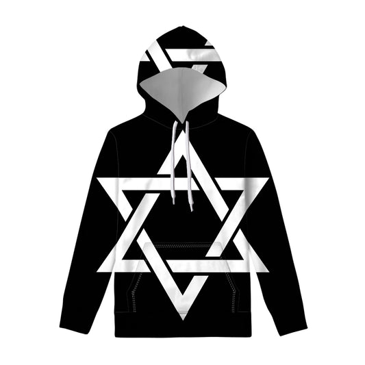 Black And White Star of David Print Pullover Hoodie
