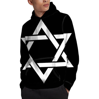Black And White Star of David Print Pullover Hoodie