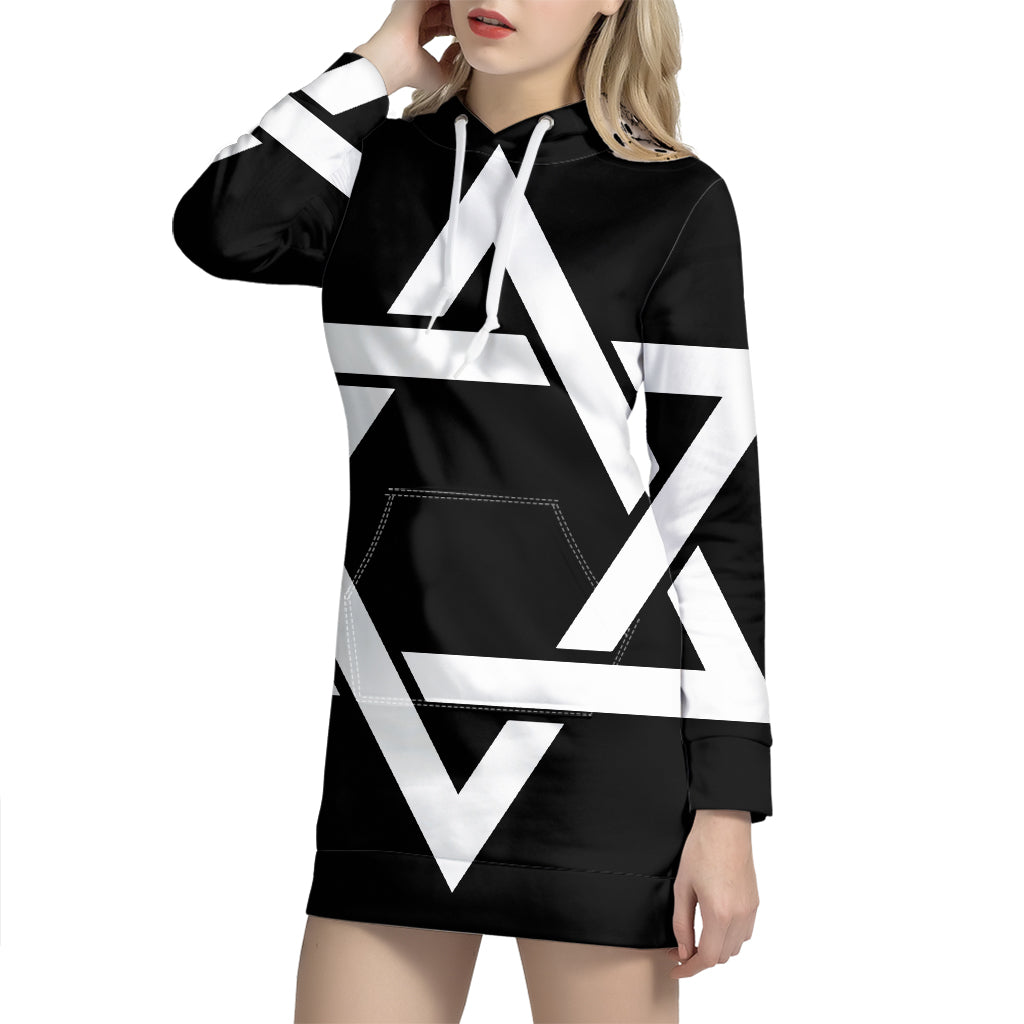 Black And White Star of David Print Pullover Hoodie Dress