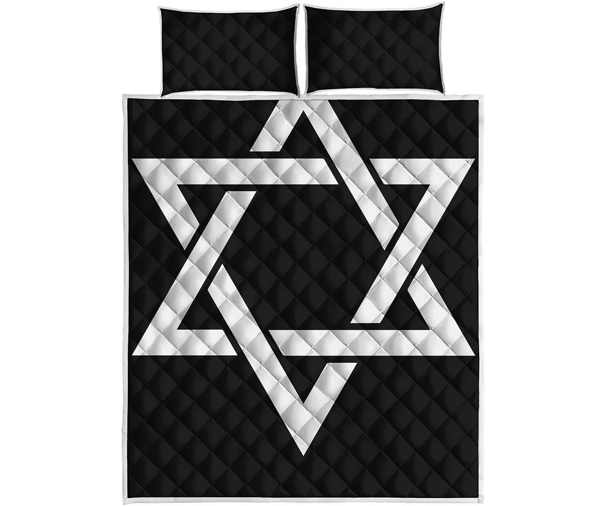 Black And White Star of David Print Quilt Bed Set