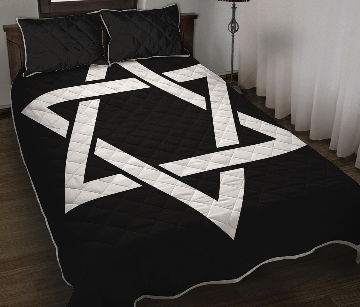 Black And White Star of David Print Quilt Bed Set