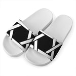 Black And White Star of David Print White Slide Sandals