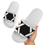 Black And White Star of David Print White Slide Sandals