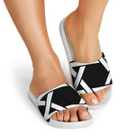 Black And White Star of David Print White Slide Sandals