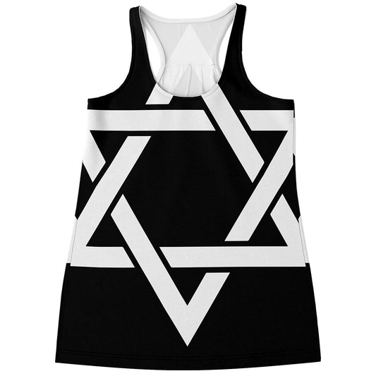 Black And White Star of David Print Women's Racerback Tank Top