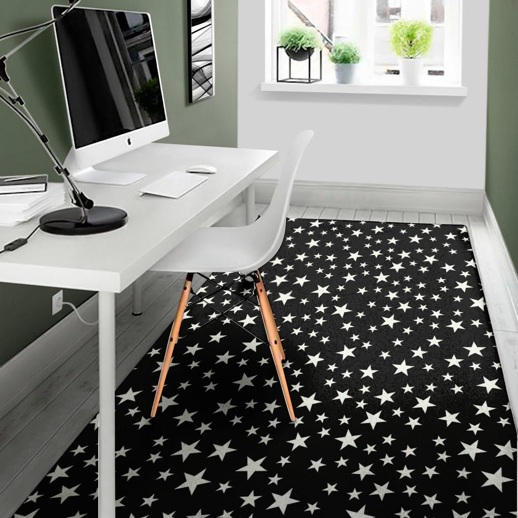 Black And White Star Pattern Print Area Rug