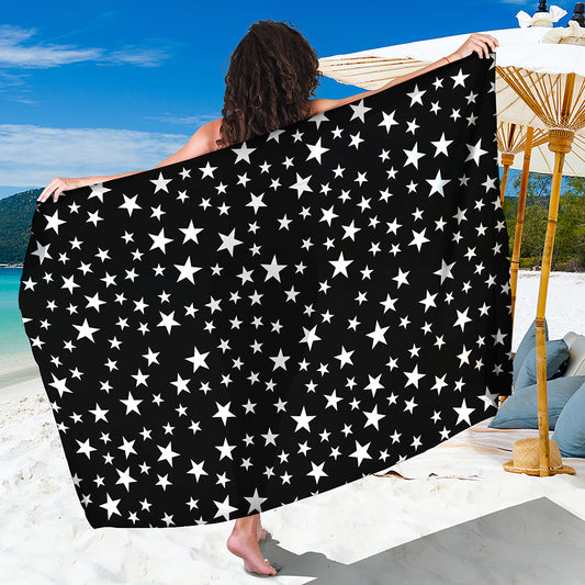 Black And White Star Pattern Print Beach Sarong Wrap