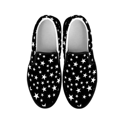 Black And White Star Pattern Print Black Slip On Shoes