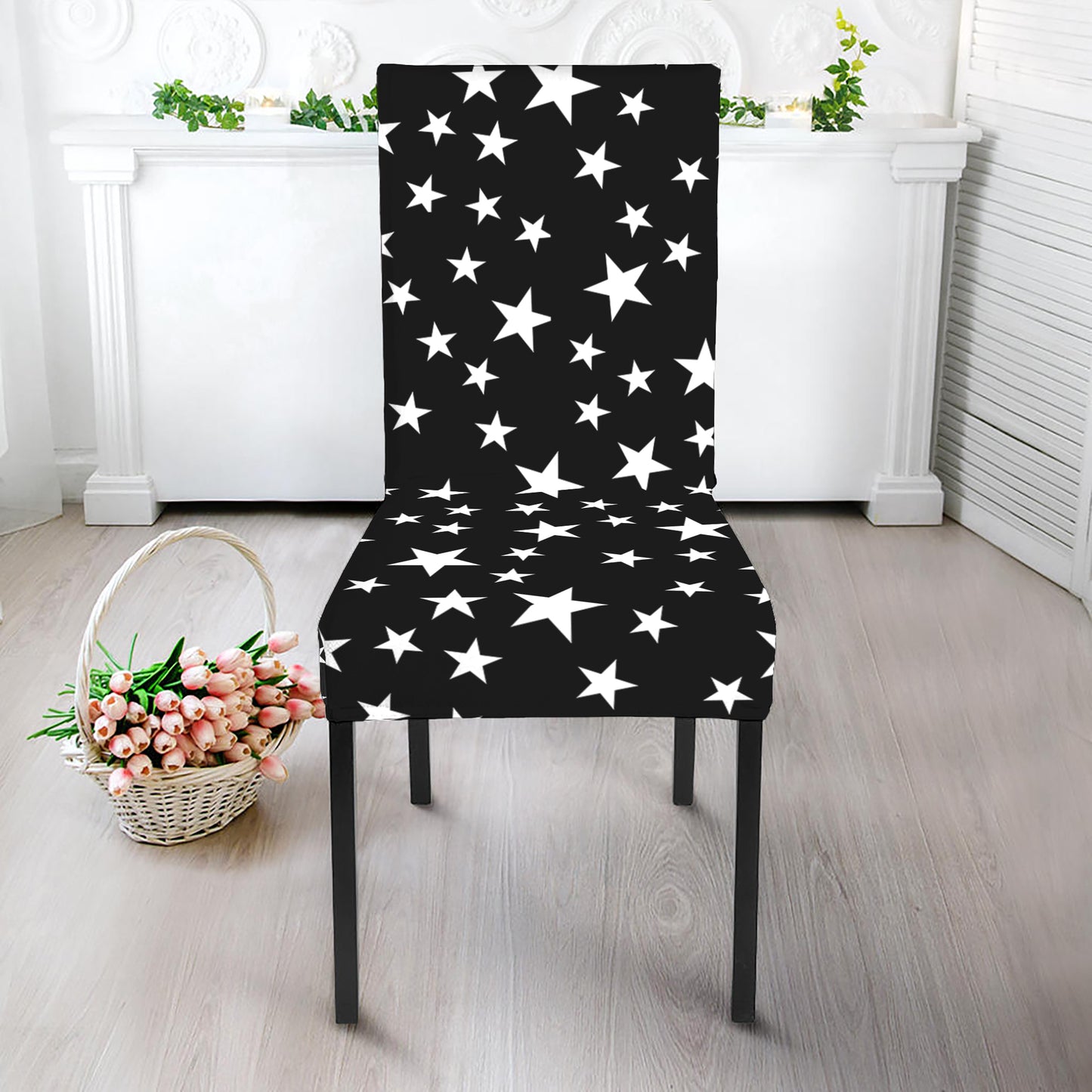 Black And White Star Pattern Print Dining Chair Slipcover