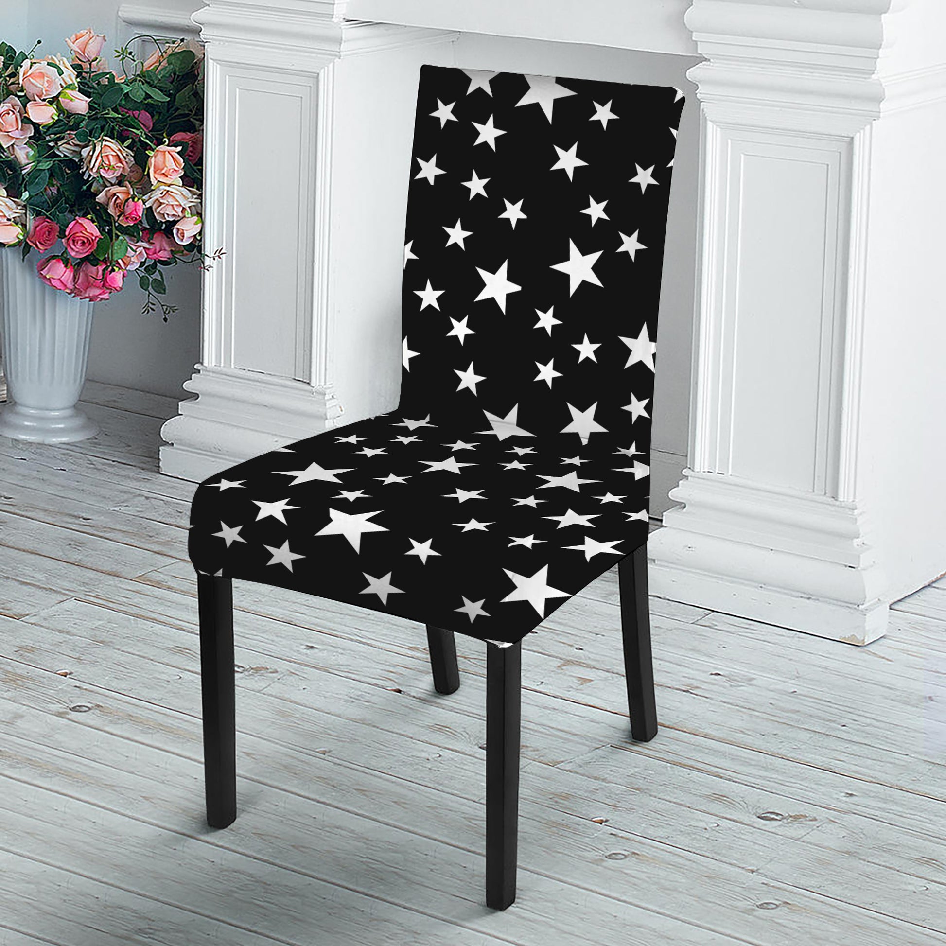 Black And White Star Pattern Print Dining Chair Slipcover
