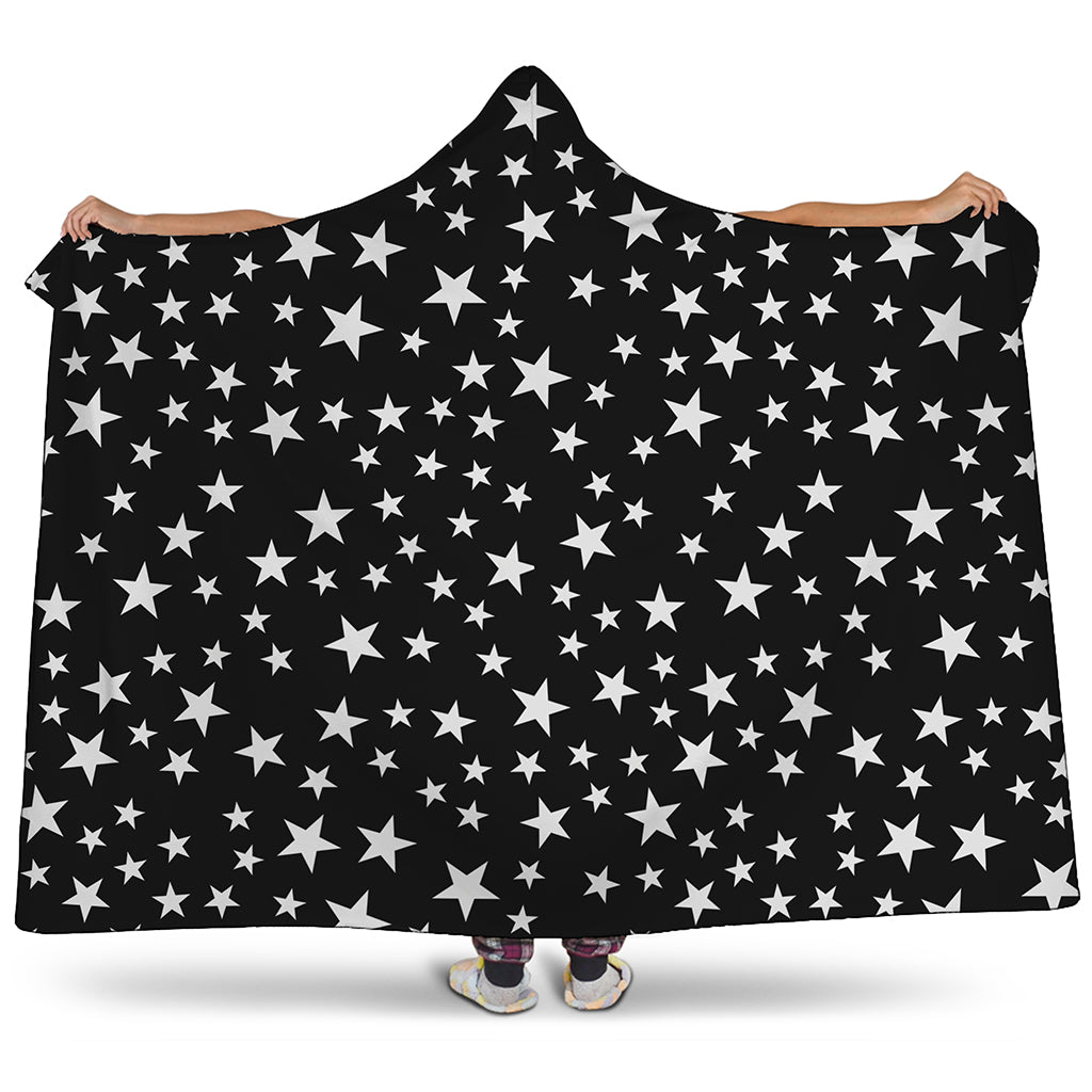 Black And White Star Pattern Print Hooded Blanket