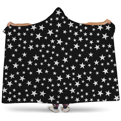 Black And White Star Pattern Print Hooded Blanket