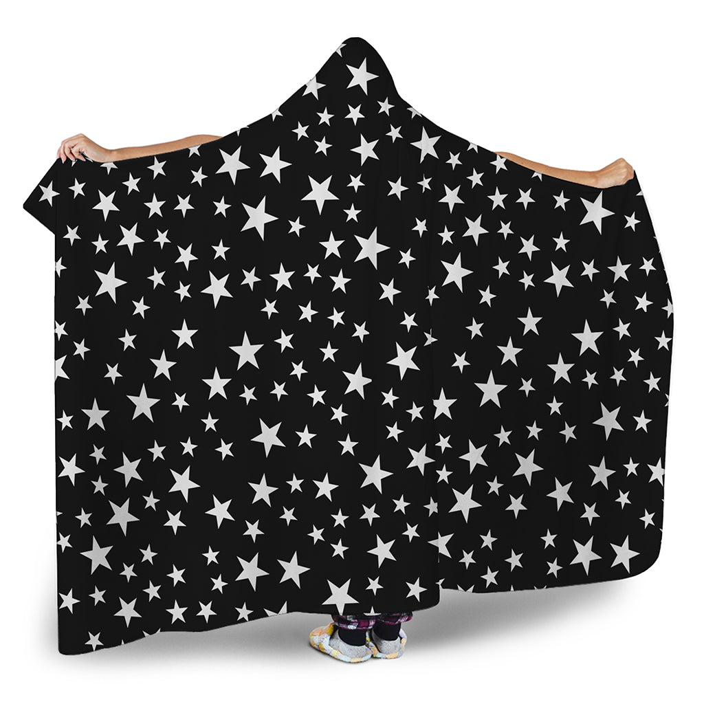 Black And White Star Pattern Print Hooded Blanket
