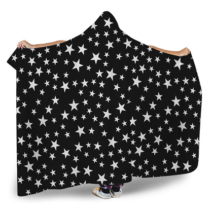 Black And White Star Pattern Print Hooded Blanket