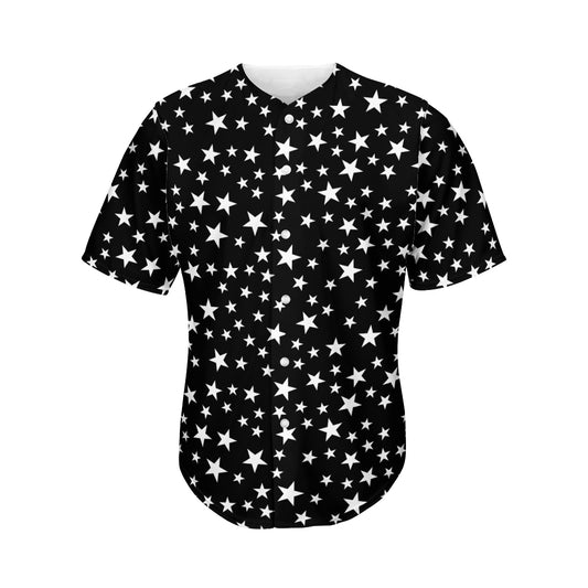 Black And White Star Pattern Print Men's Baseball Jersey