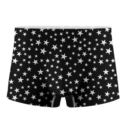 Black And White Star Pattern Print Men's Boxer Briefs