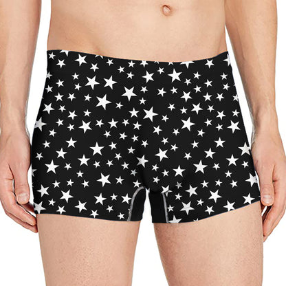 Black And White Star Pattern Print Men's Boxer Briefs