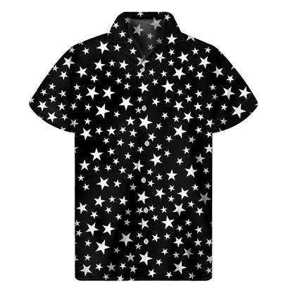 Black And White Star Pattern Print Men's Short Sleeve Shirt