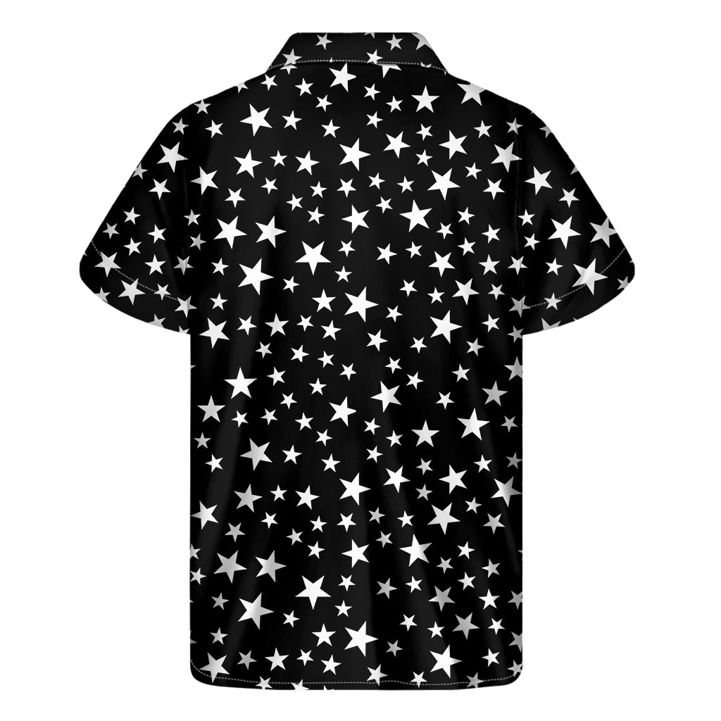 Black And White Star Pattern Print Men's Short Sleeve Shirt
