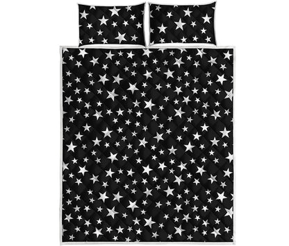 Black And White Star Pattern Print Quilt Bed Set