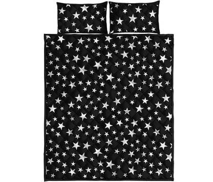 Black And White Star Pattern Print Quilt Bed Set