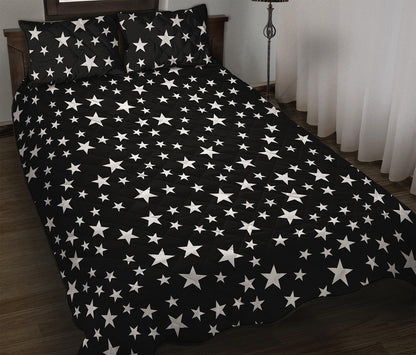 Black And White Star Pattern Print Quilt Bed Set