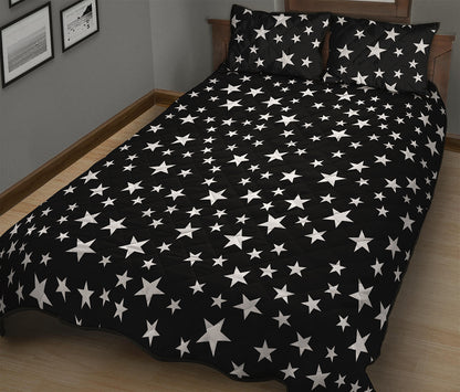 Black And White Star Pattern Print Quilt Bed Set