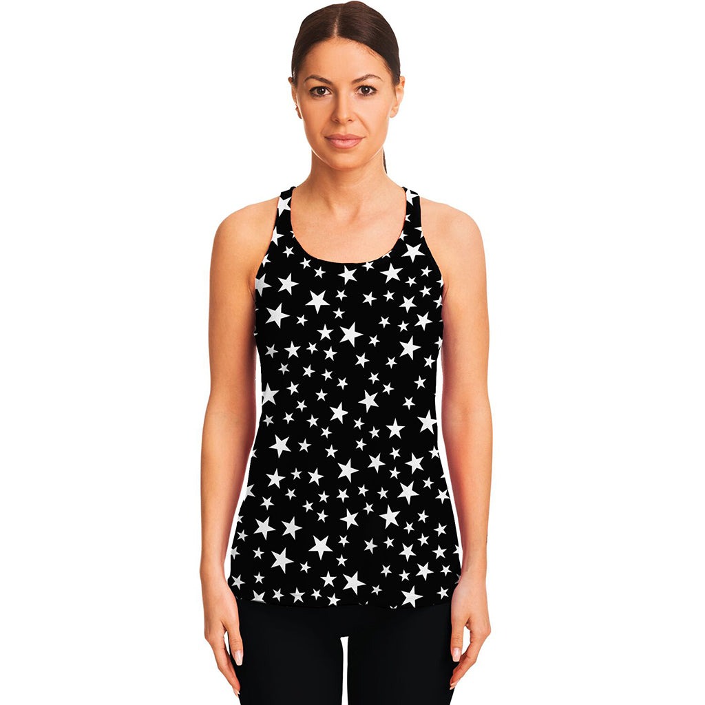 Black And White Star Pattern Print Women's Racerback Tank Top