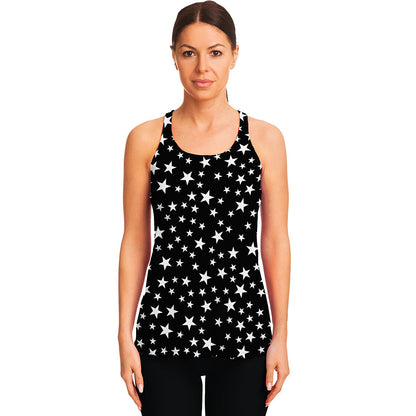 Black And White Star Pattern Print Women's Racerback Tank Top