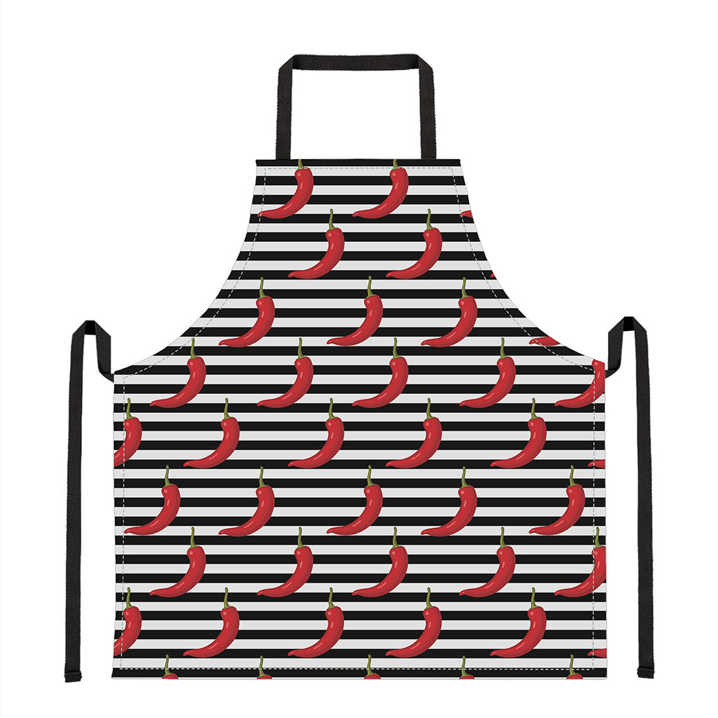Black And White Striped Chili Print Apron
