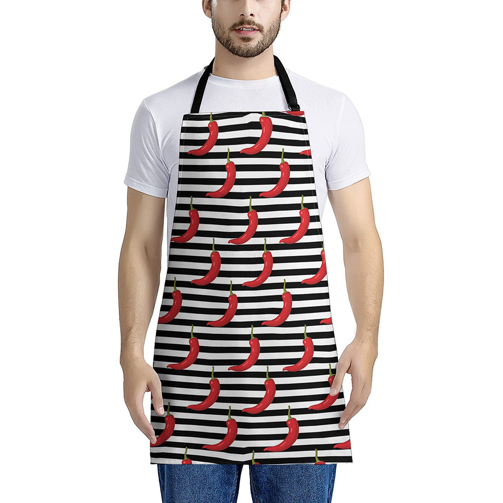 Black And White Striped Chili Print Apron