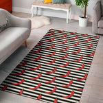 Black And White Striped Chili Print Area Rug