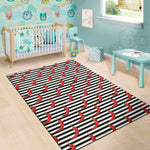 Black And White Striped Chili Print Area Rug