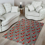 Black And White Striped Chili Print Area Rug