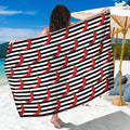 Black And White Striped Chili Print Beach Sarong Wrap
