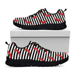 Black And White Striped Chili Print Black Sneakers