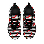 Black And White Striped Chili Print Black Sneakers