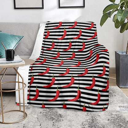 Black And White Striped Chili Print Blanket