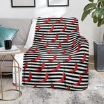 Black And White Striped Chili Print Blanket