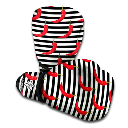 Black And White Striped Chili Print Boxing Gloves