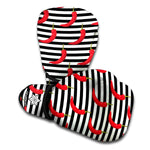 Black And White Striped Chili Print Boxing Gloves