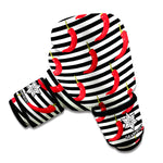 Black And White Striped Chili Print Boxing Gloves