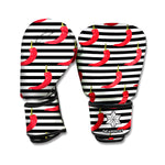 Black And White Striped Chili Print Boxing Gloves